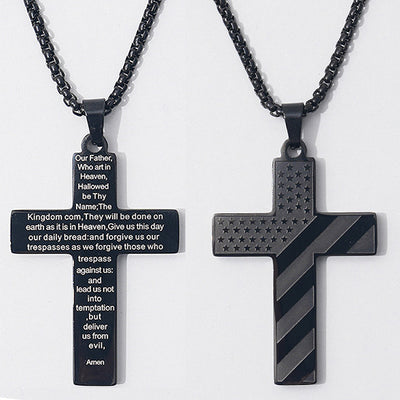 Amazon Hot American Flag Cross Necklace Pendant Men's Stainless Steel Necklace