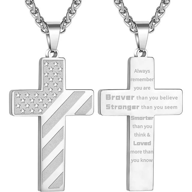 Amazon Hot American Flag Cross Necklace Pendant Men's Stainless Steel Necklace