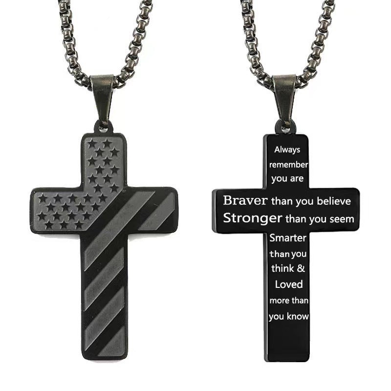 Amazon Hot American Flag Cross Necklace Pendant Men's Stainless Steel Necklace