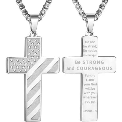 Amazon Hot American Flag Cross Necklace Pendant Men's Stainless Steel Necklace