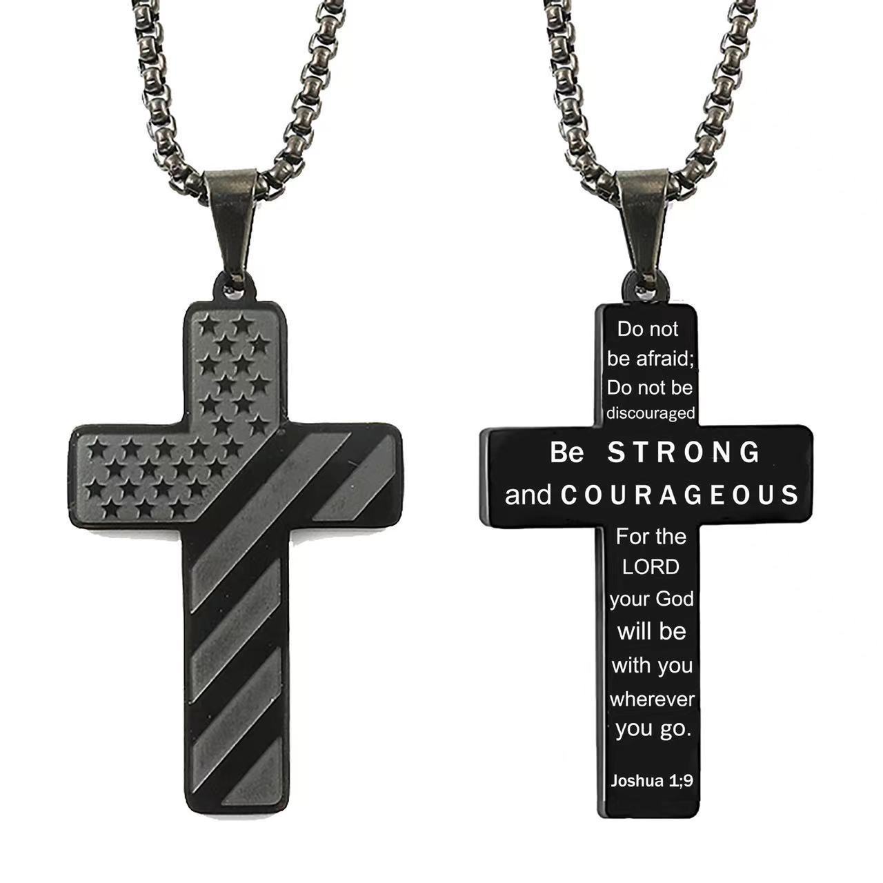 Amazon Hot American Flag Cross Necklace Pendant Men's Stainless Steel Necklace