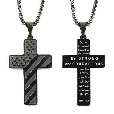 Amazon Hot American Flag Cross Necklace Pendant Men's Stainless Steel Necklace