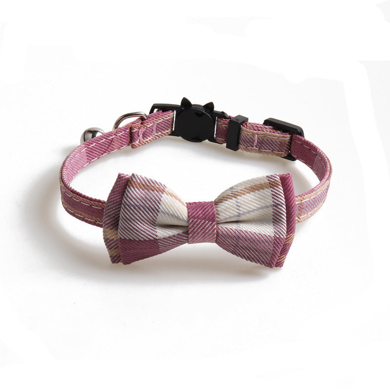 Pet Bell Bow Patch Check Collar