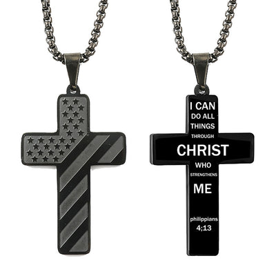 Amazon Hot American Flag Cross Necklace Pendant Men's Stainless Steel Necklace