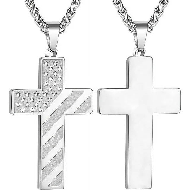 Amazon Hot American Flag Cross Necklace Pendant Men's Stainless Steel Necklace