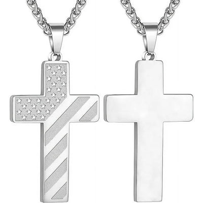 Amazon Hot American Flag Cross Necklace Pendant Men's Stainless Steel Necklace