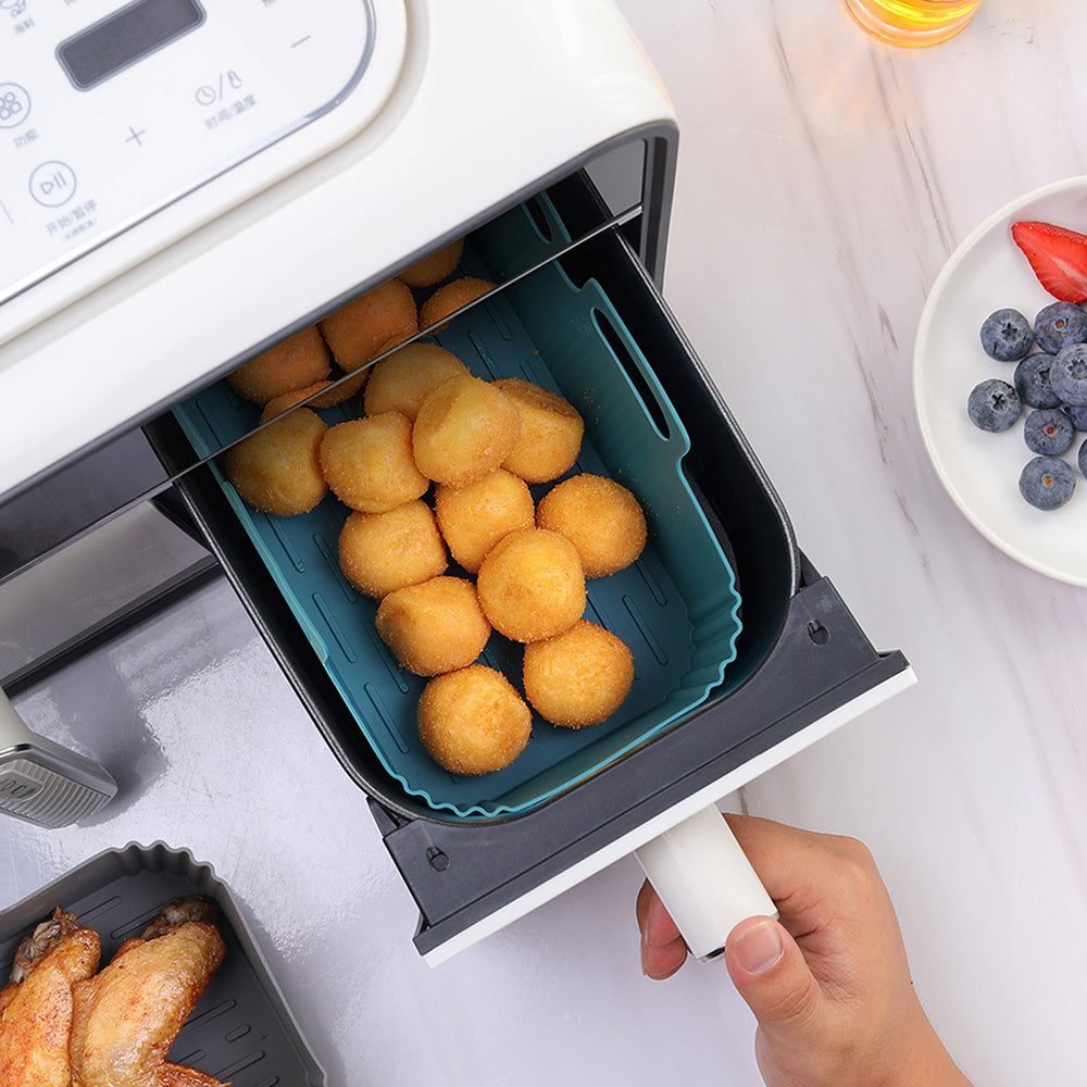 Thick Air Fryer Silicone Tray Rectangle Oven Baking Tray Basket Reusable Liner Insert Dish For Airfryer Pan Accessories