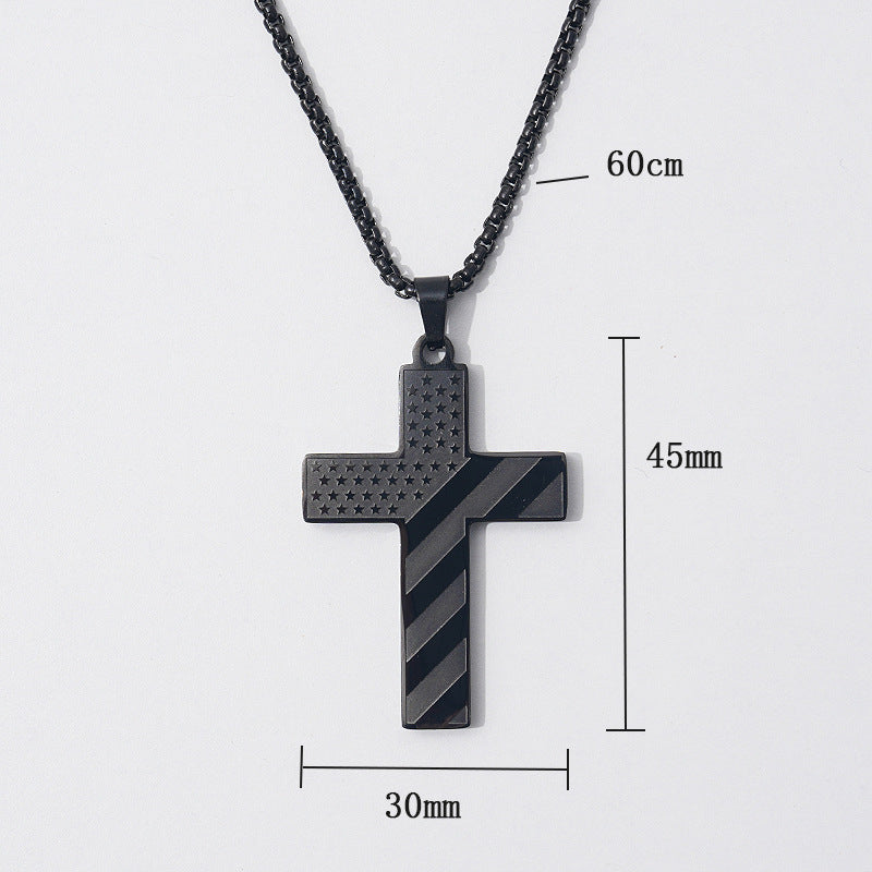 Amazon Hot American Flag Cross Necklace Pendant Men's Stainless Steel Necklace