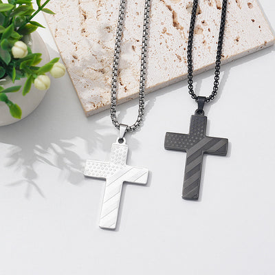 Amazon Hot American Flag Cross Necklace Pendant Men's Stainless Steel Necklace