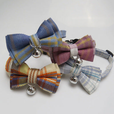 Pet Bell Bow Patch Check Collar