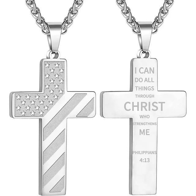 Amazon Hot American Flag Cross Necklace Pendant Men's Stainless Steel Necklace