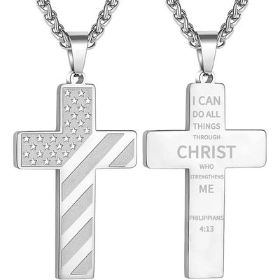 Amazon Hot American Flag Cross Necklace Pendant Men's Stainless Steel Necklace