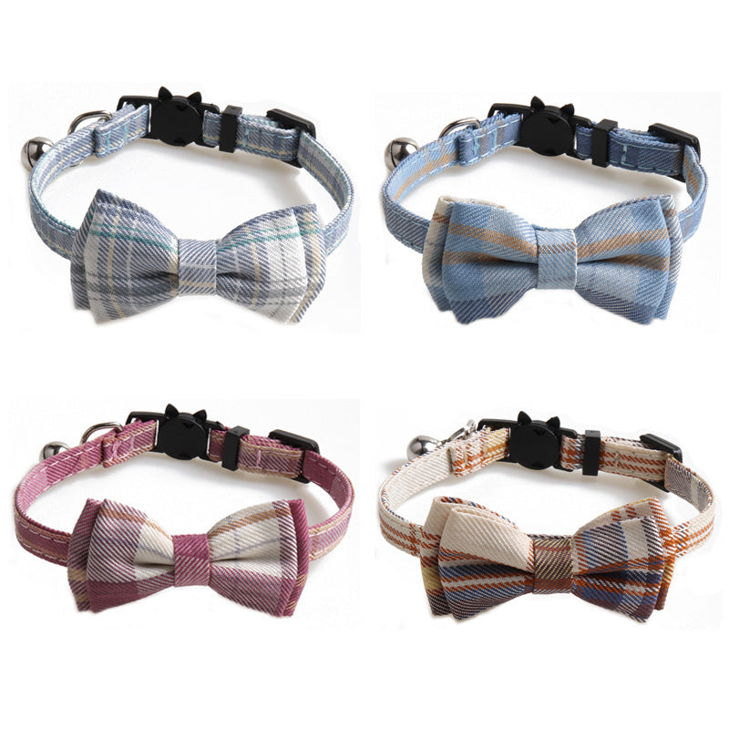 Pet Bell Bow Patch Check Collar