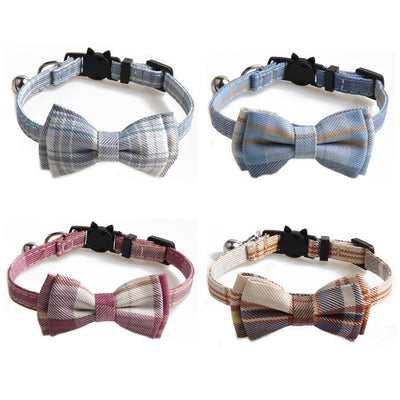 Pet Bell Bow Patch Check Collar