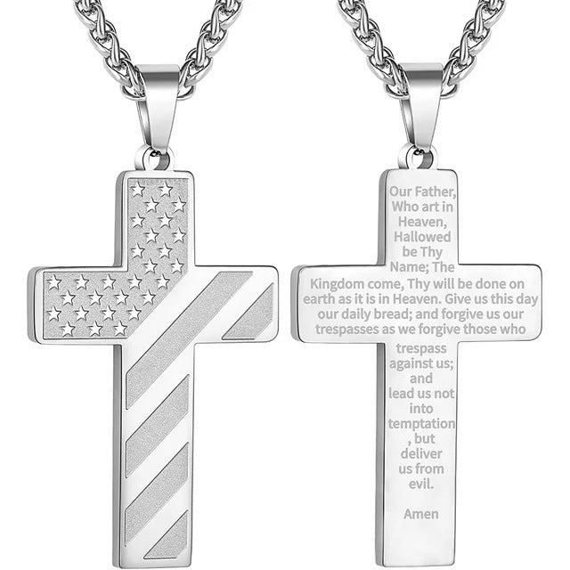 Amazon Hot American Flag Cross Necklace Pendant Men's Stainless Steel Necklace