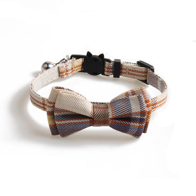 Pet Bell Bow Patch Check Collar