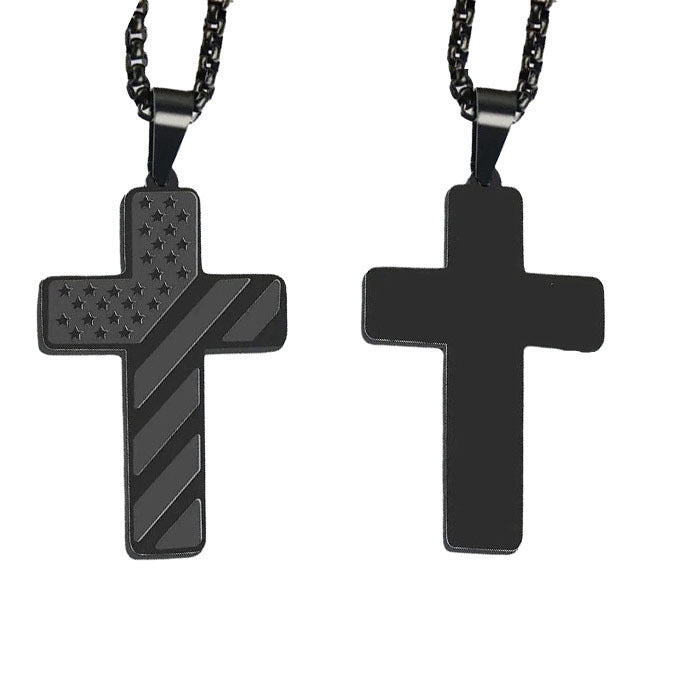 Amazon Hot American Flag Cross Necklace Pendant Men's Stainless Steel Necklace