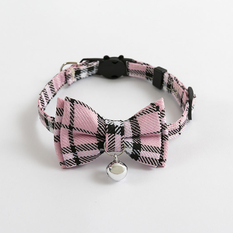 Pet Bell Bow Patch Check Collar